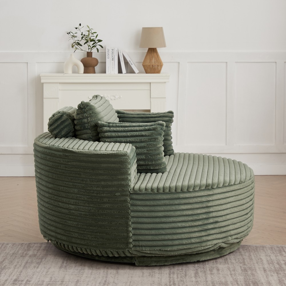 Green Corduroy Swivel Chair, 360° Rotation Foam Sleeper Sofa for Living Room