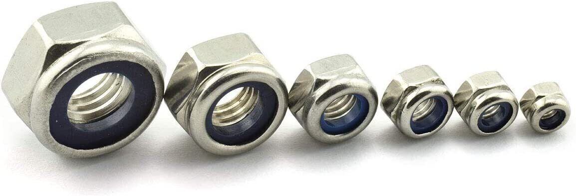 150pc 304 Stainless Steel Nylon Insert Hex Lock Nut Assortment Kit Self Locking