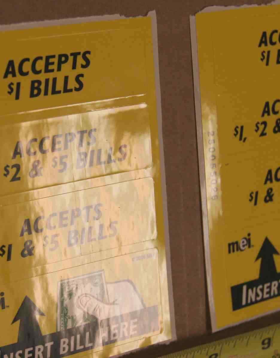 MEI Mars yellow decal label set for bill acceptor validators $1. - $5., qty. 4