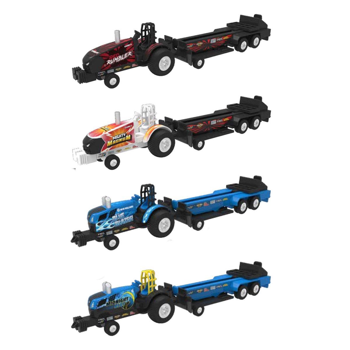 ERTL Set 4 1/64 Case IH & New Holland Pulling Tractors Pulling Sleds 37900-SET