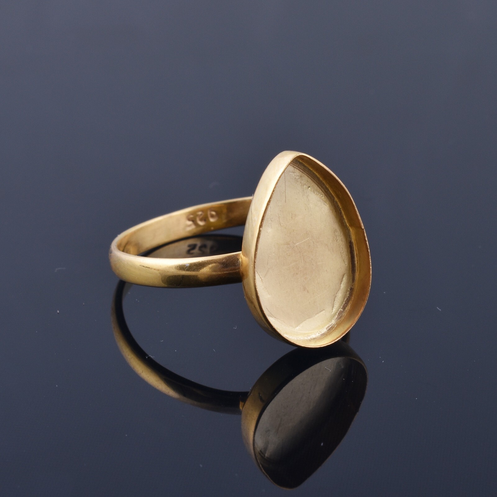 Gold925Sterling Silver Pear/Teardrop Blank Bezel Cup Stone Setting Ring Supplies