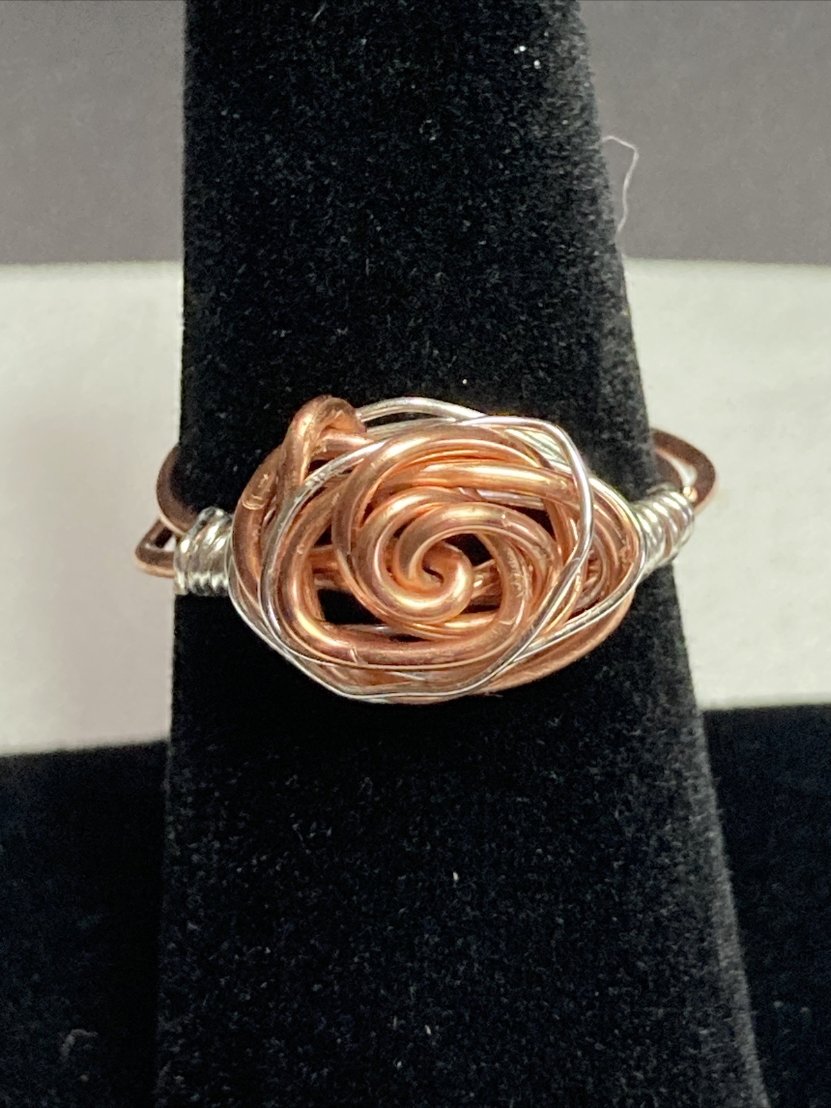 Rose Ring Silver Plated Copper/ Copper Protective Coat Sz 8 Handmade