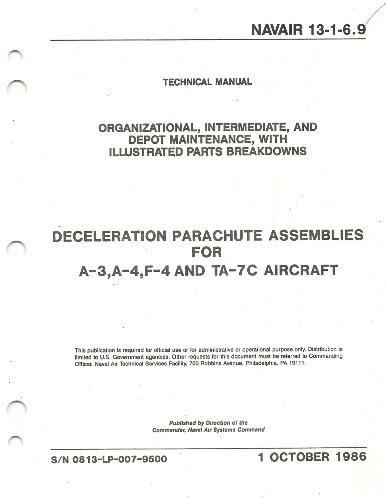 Deceleration Parachutes Maint Manual W/IPB A-3, A-4, F-4, TA-7C Flight Manual-CD