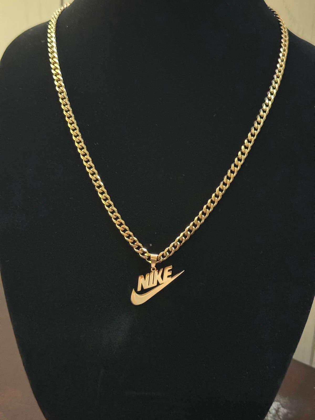 Nike Necklace - Swoosh Necklace - 5mm Cuban - 22" Chain - Gold - Fathers Day Y2K
