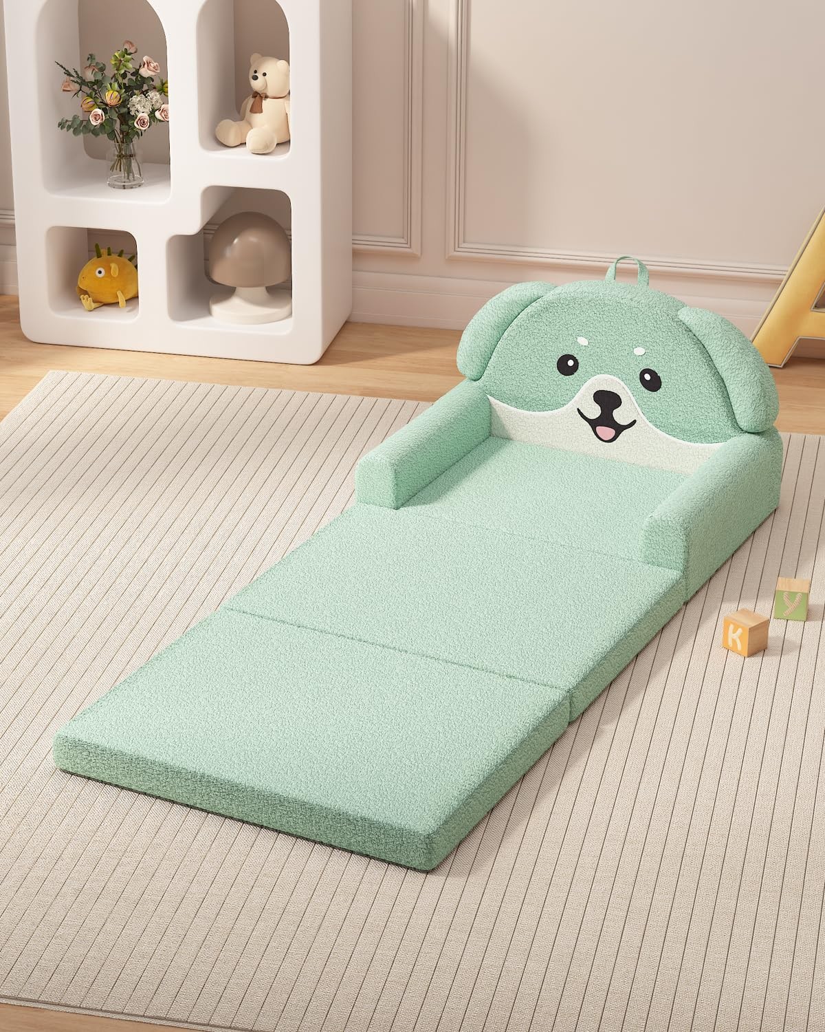 2-in-1 Kids Couch, Soft Toddler Couch Fold Out for Girl and Boys, Dog Design ...