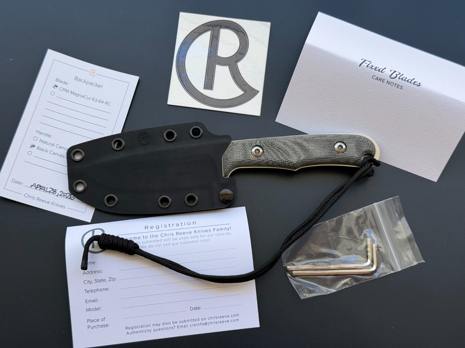 Chris Reeve Backpacker BPR-1000 MagnaCut Fixed Blade Knife Black Micarta Sheath