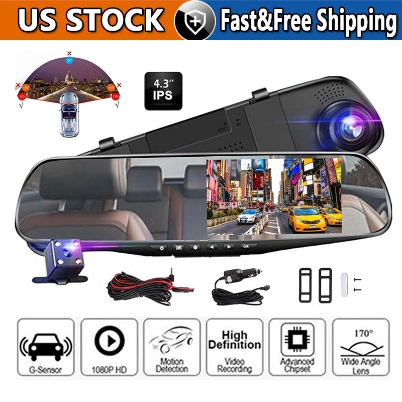 1080P HD Rearview Mirror Car DVR Dual Dash Cam Camera Front Rear Video Recorder