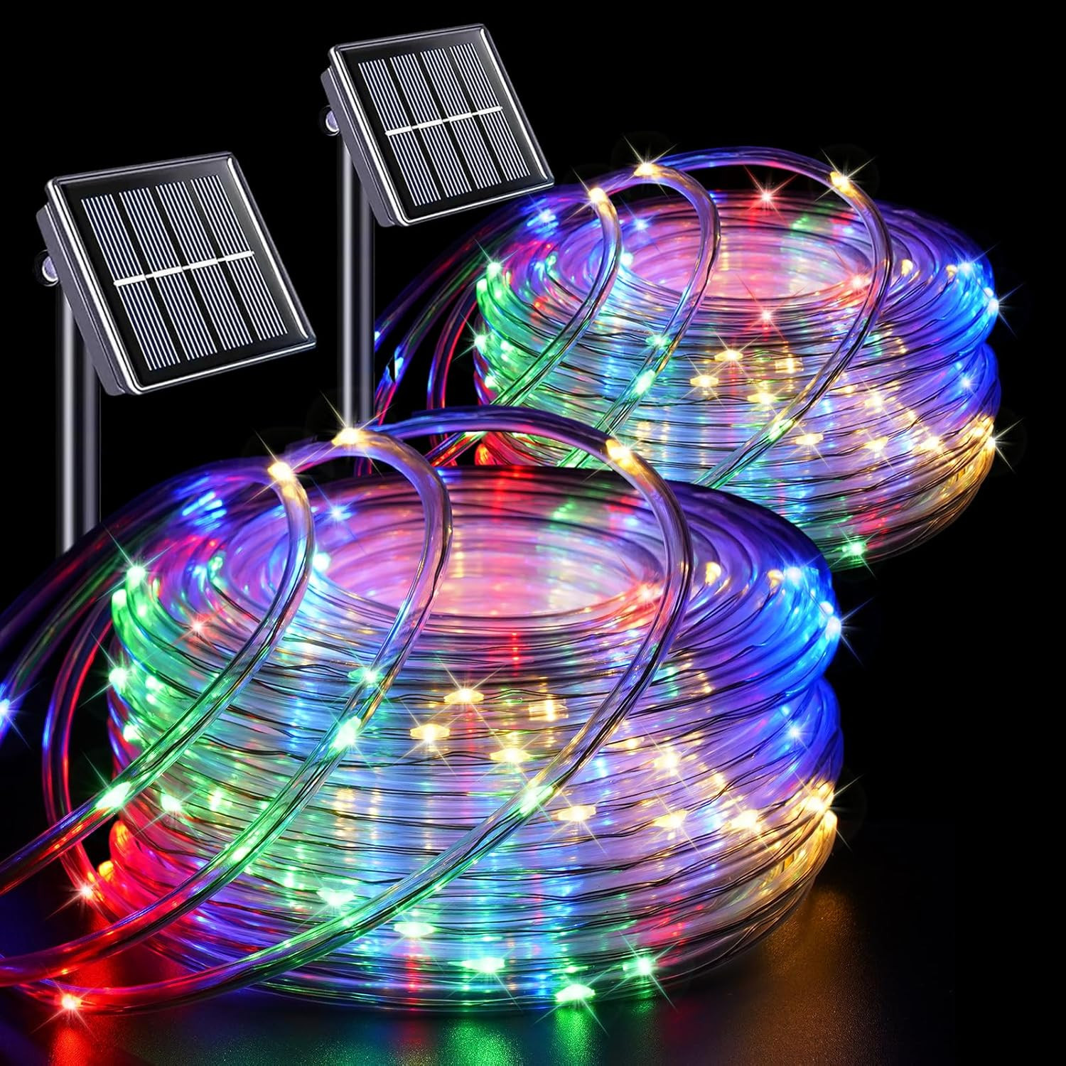 QITONG Solar Rope Lights Outdoor Waterproof, 2 Pack Each 33Ft 100 LED Multicolor