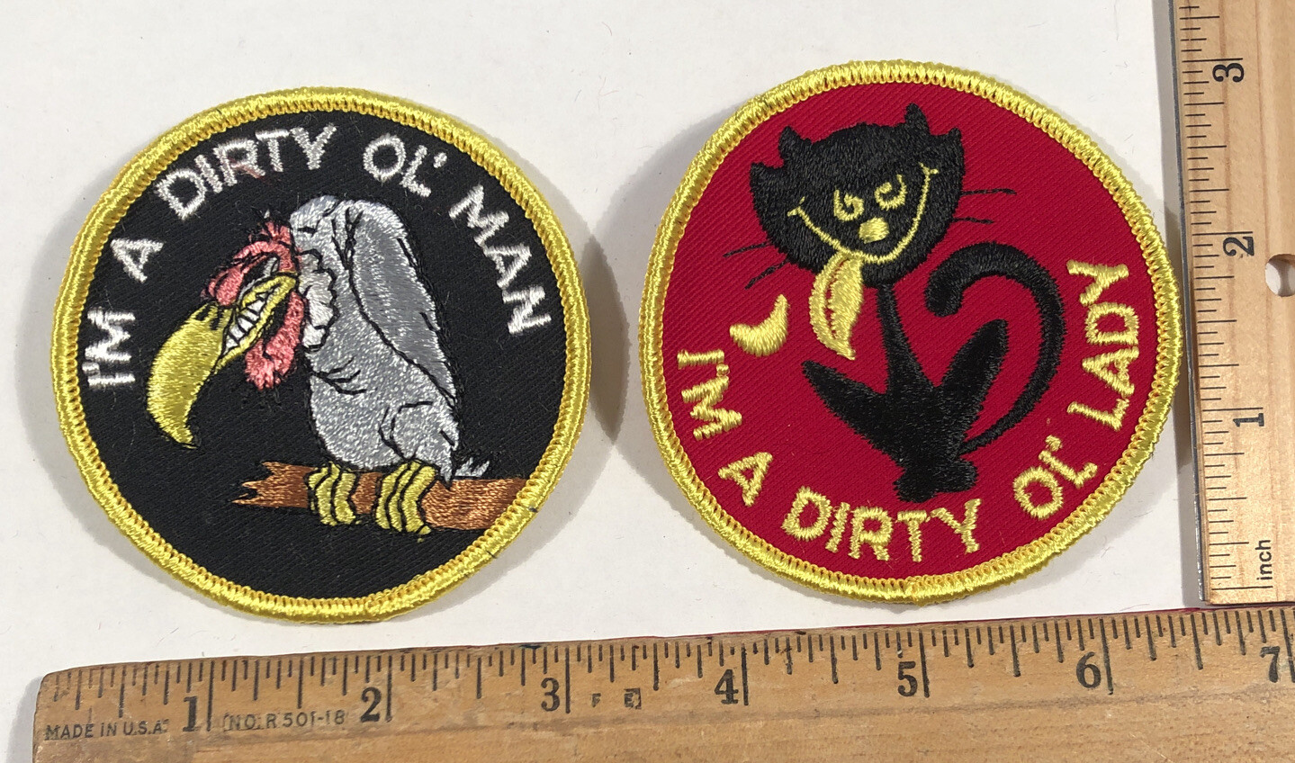 Vintage Set Of 2 I’m A Dirty Ol’ Man Lady Patch Old Hippie Funny Naughty Lot