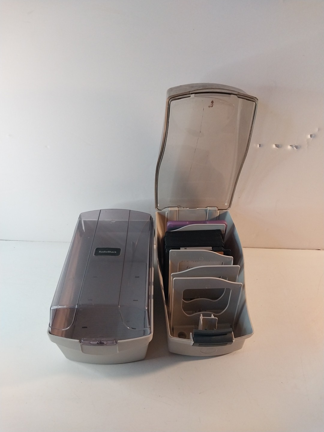 Lot of 2 3.5 floppy disk storage containers W/ 10 used disks