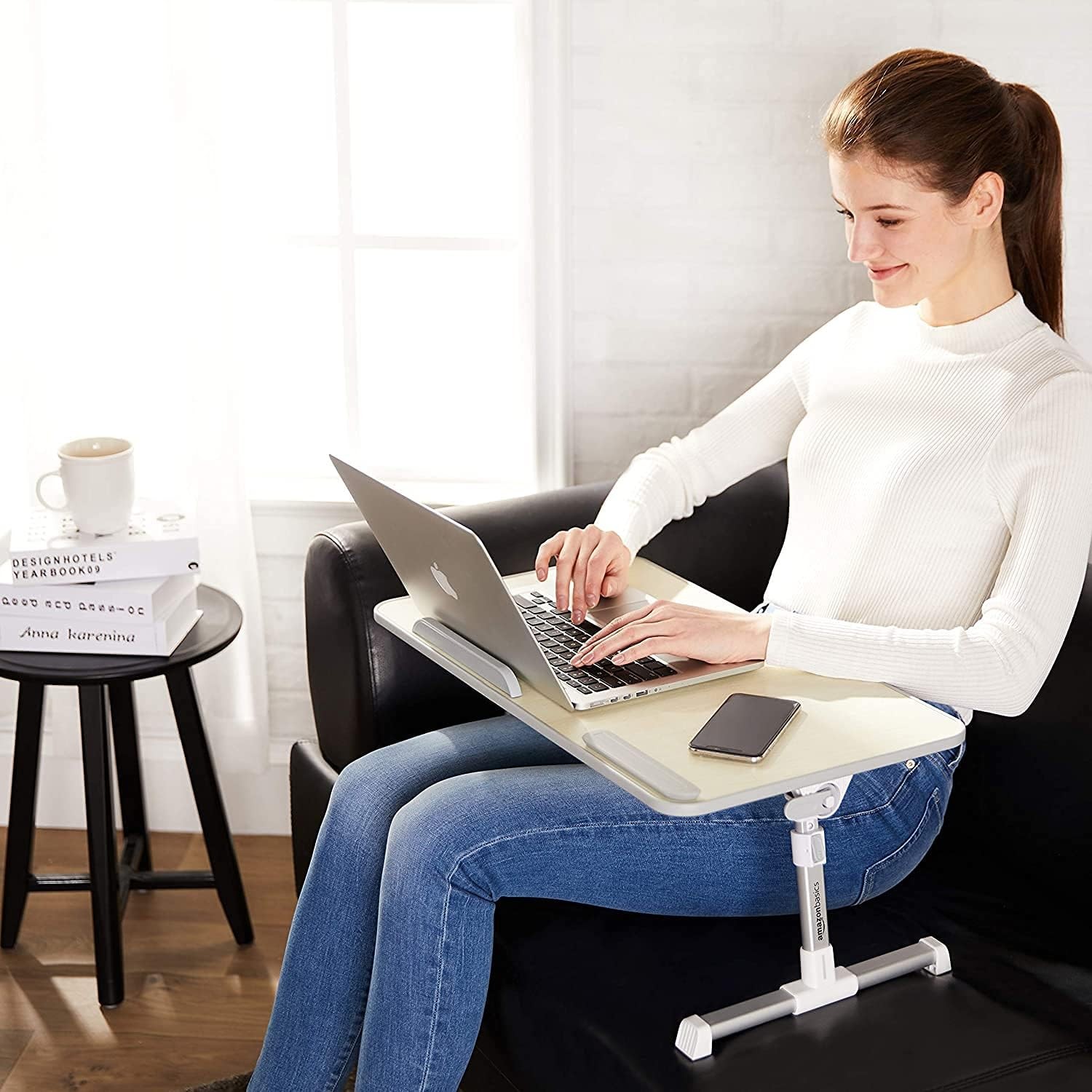 Amazon Basics Adjustable Tray Table Lap Desk Fits up to 17-Inch Laptop, Medium,