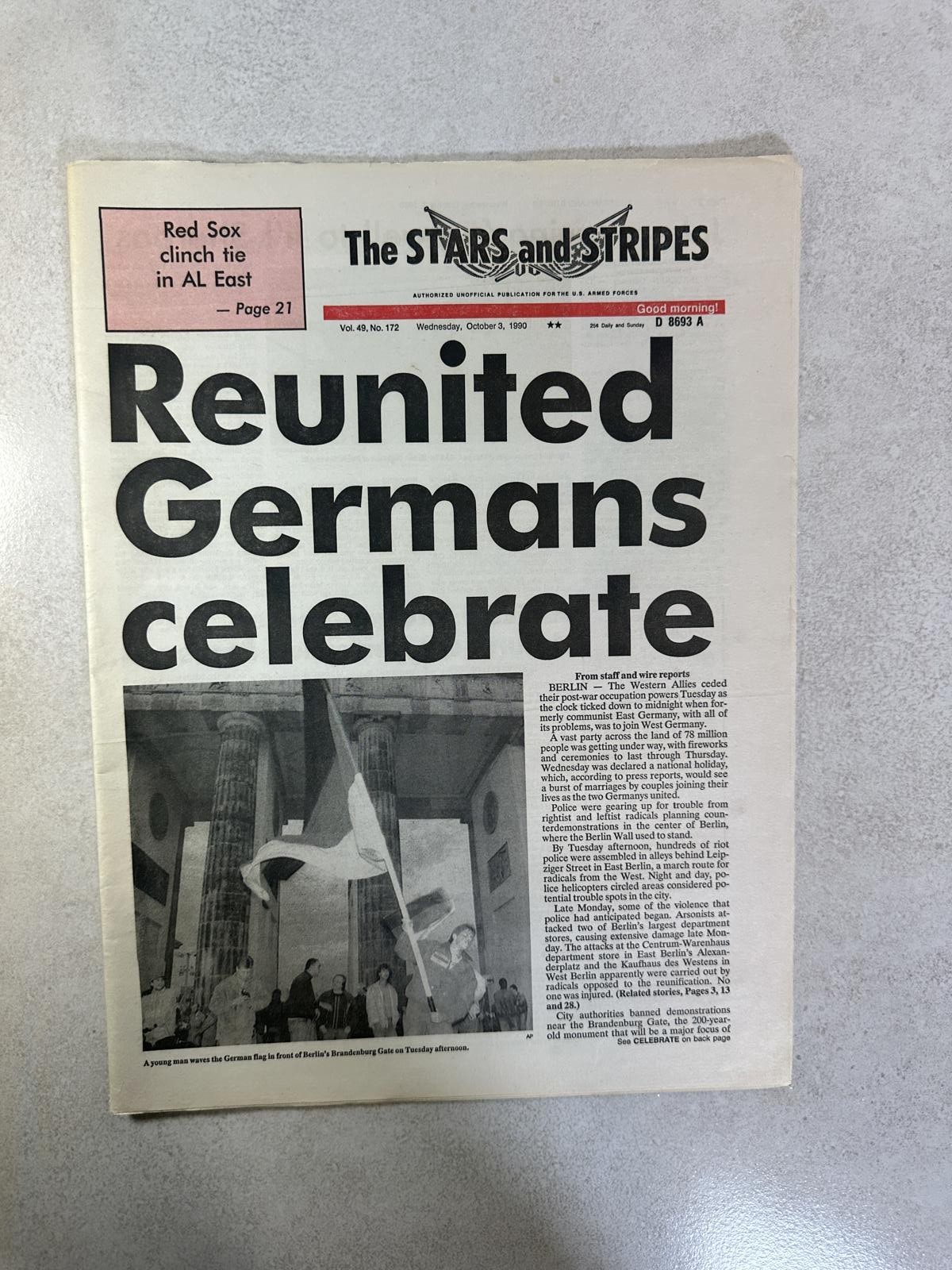 1990 Stars And Stripes Reunited Germans Celebrate Berlin Wall Newspaper History
