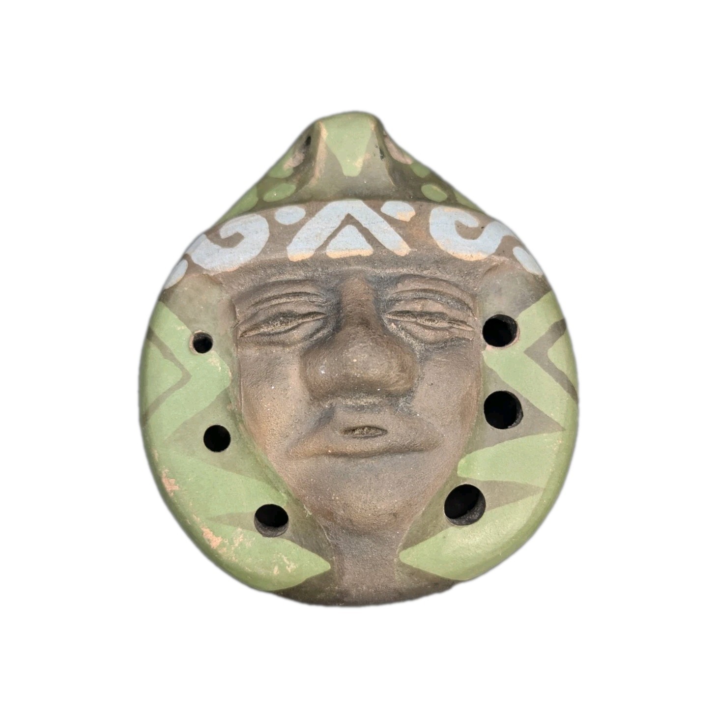 GUERRERO CHILE ART POTTERY FACE FLUTE/WHISTLE