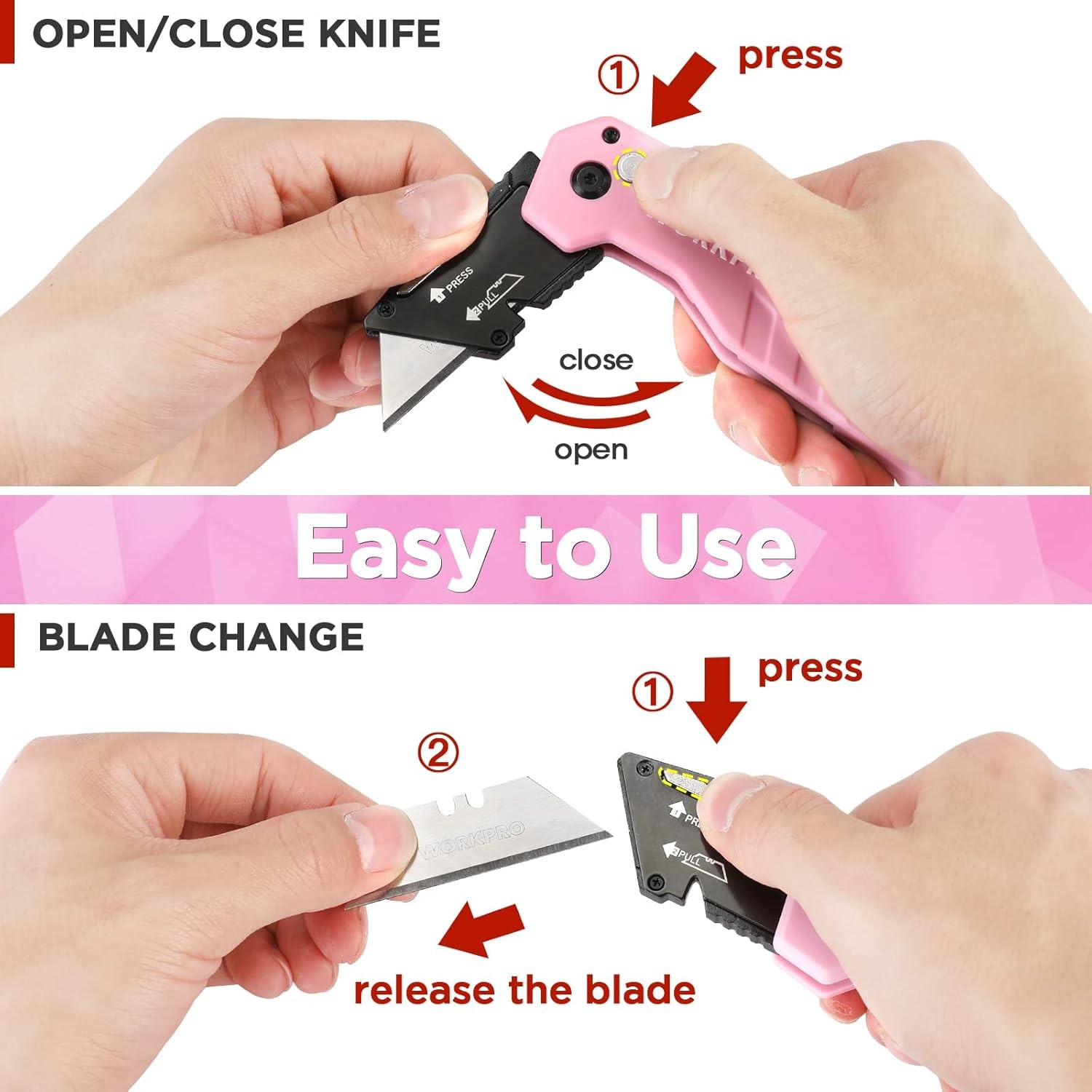 WORKPRO Folding Utility Knife 10 Extra Blade Razor Knife Quick Change Box Cutter