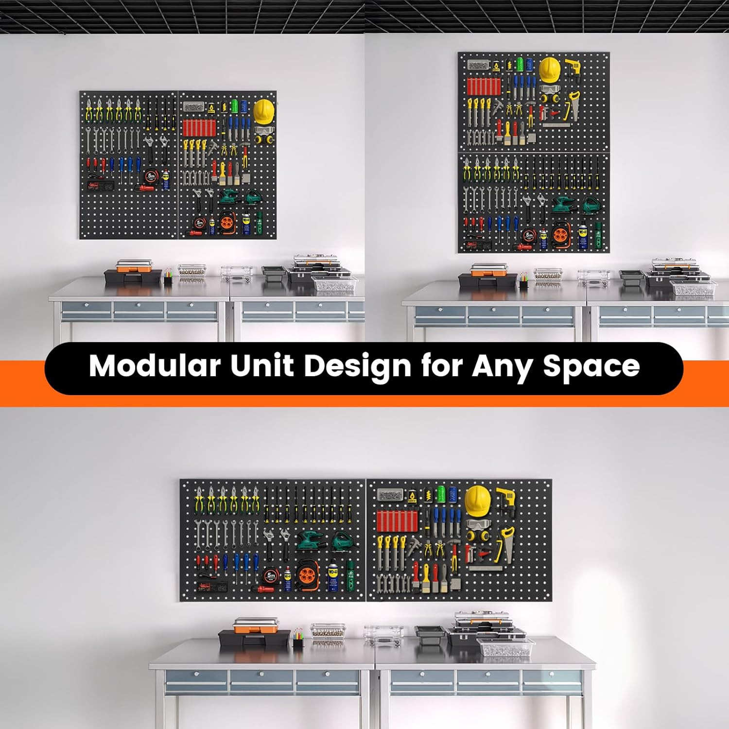 Pegboard, 2 PCS 24"×16" Metal Peg Board Panels Black Modular Wall Organizer Kit
