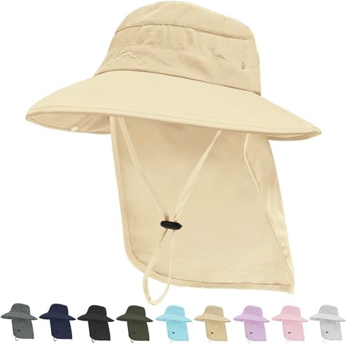 Sun Hats for Men Women, UPF50+ Protection Safari Hat,Wide Brim Fishing 1 Beige