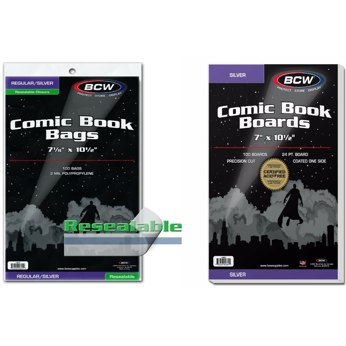 200 Silver Age BCW 2Mil Resealable Comic Book Bags & E Gerber Backing Boards Set
