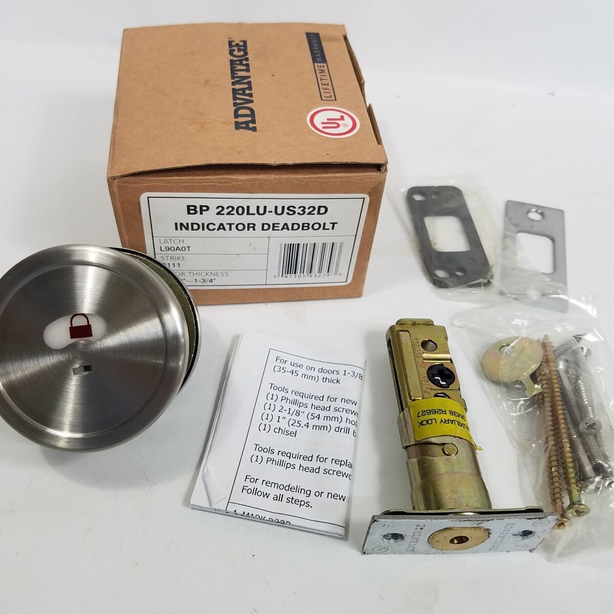 PHG Advantage Indicator Deadbolt BP 220LU US32D Red Green Satin Stainless Finish
