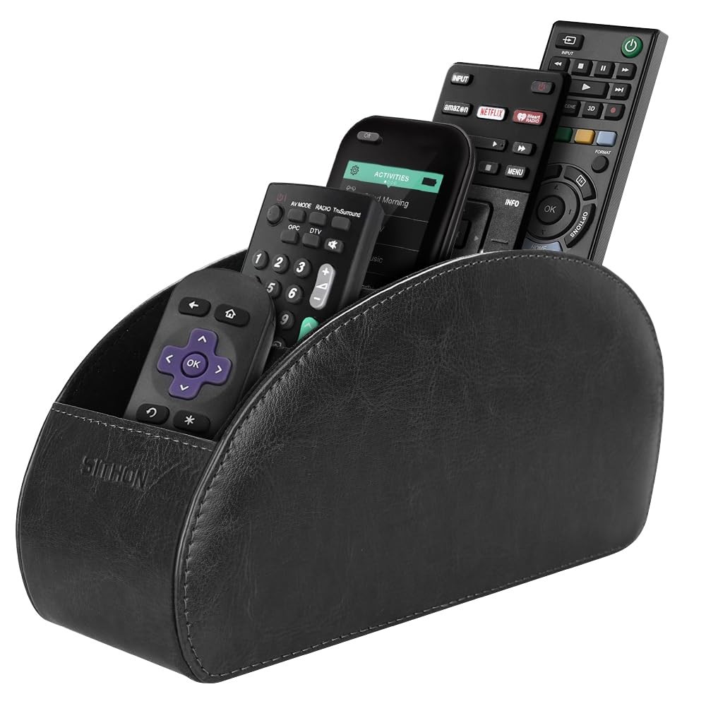 SITHON Remote Control Holder with 5 Compartments - PU Leather Small, Black