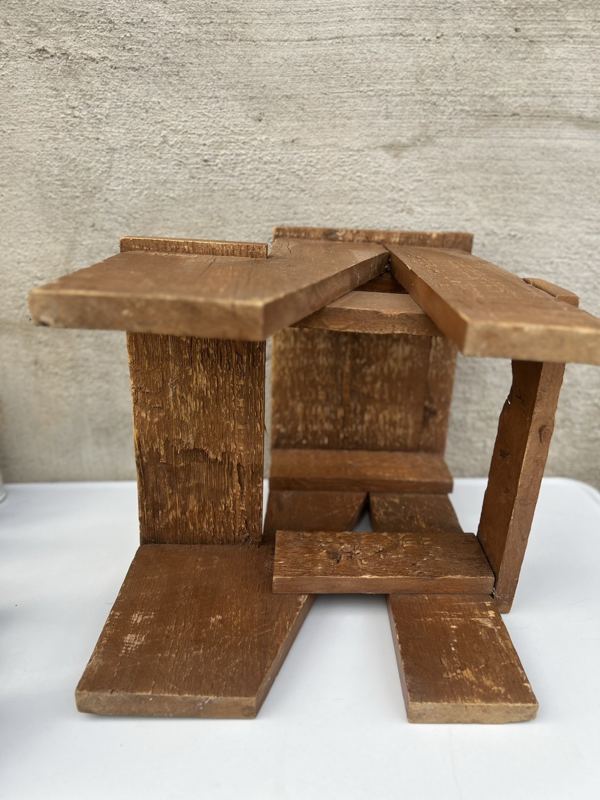 Vintage Rustic Solid Wood 2-Step Stool Farmhouse Bench Plant Stand Brown 19+