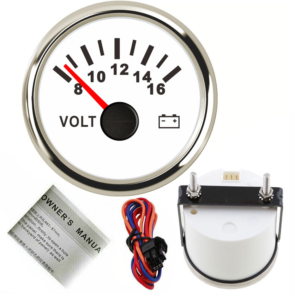 52mm/2" White Volts Gauge Voltmeter 8-16V Red LED for Car Truck Marine USA STOCK