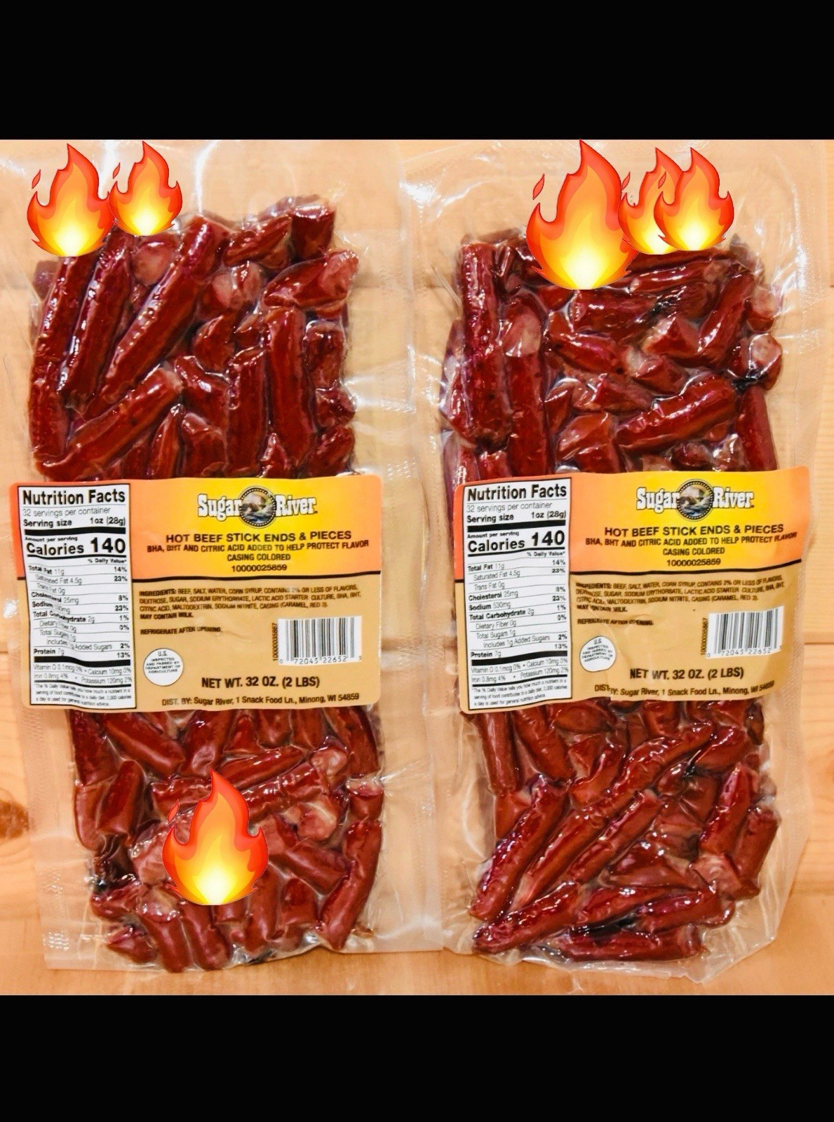 2 PK- Sugar River HOT 🔥 Beef  Stick Ends & Pieces 32 oz.