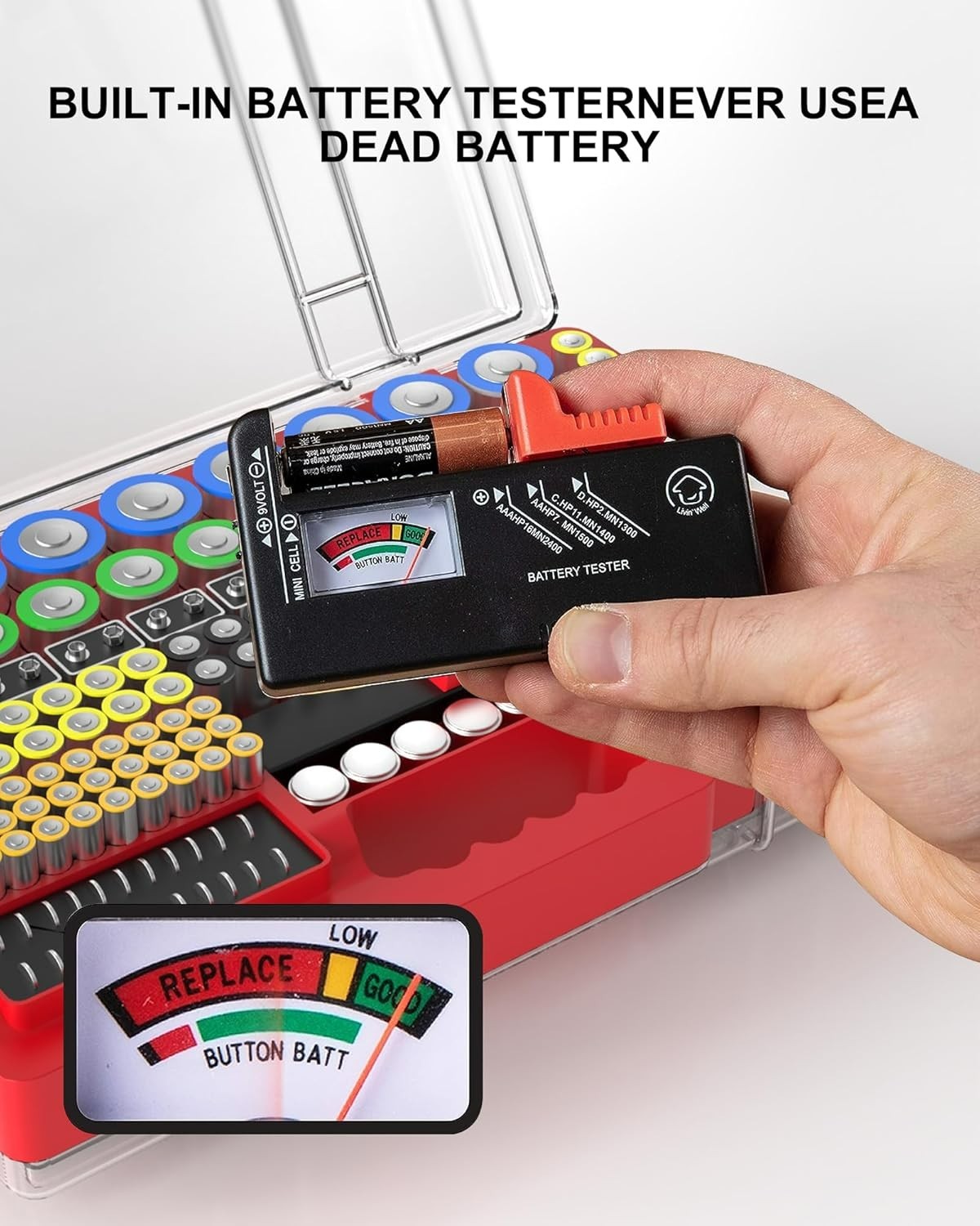 Stylish Battery Keeper with Tester - Large 280+ Capacity, Perfect for Home Use