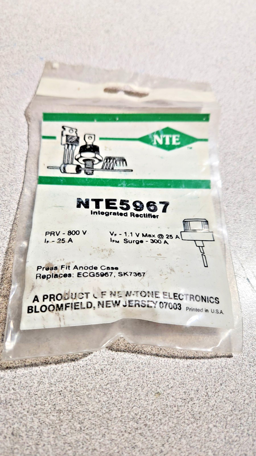 NTE5967 INDUSTRIAL RECTIFIER 800V 25A  SURGE 300A