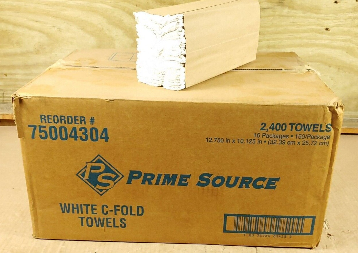 Prime Source 75004304 Disposable C-Fold Embossed Towels, 13"Wx10-1/8"D 2400 CT