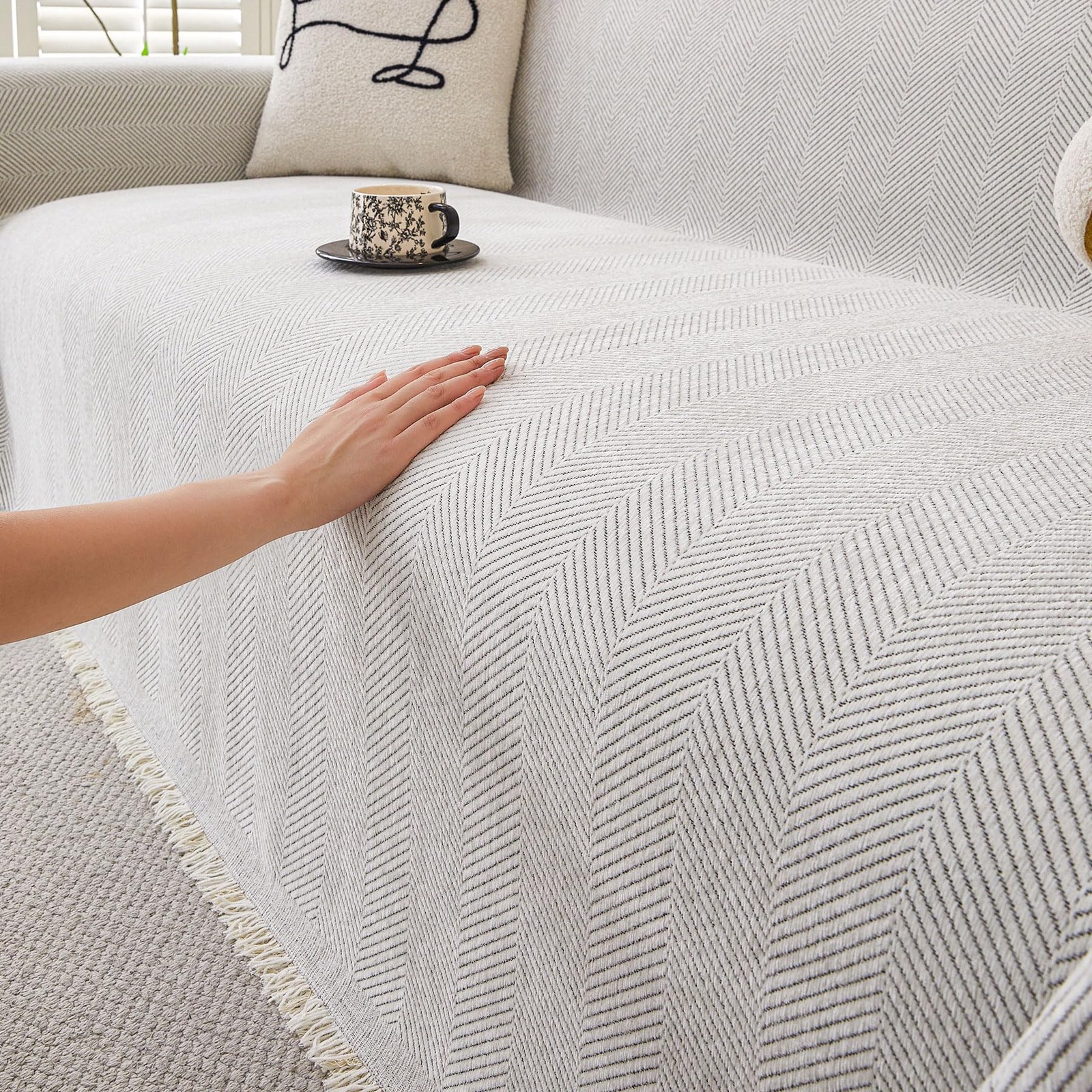 Couch Cover 3 Cushion Sofa 71 x134 Non Slip Washable Off White HAOMAIJIA Covers