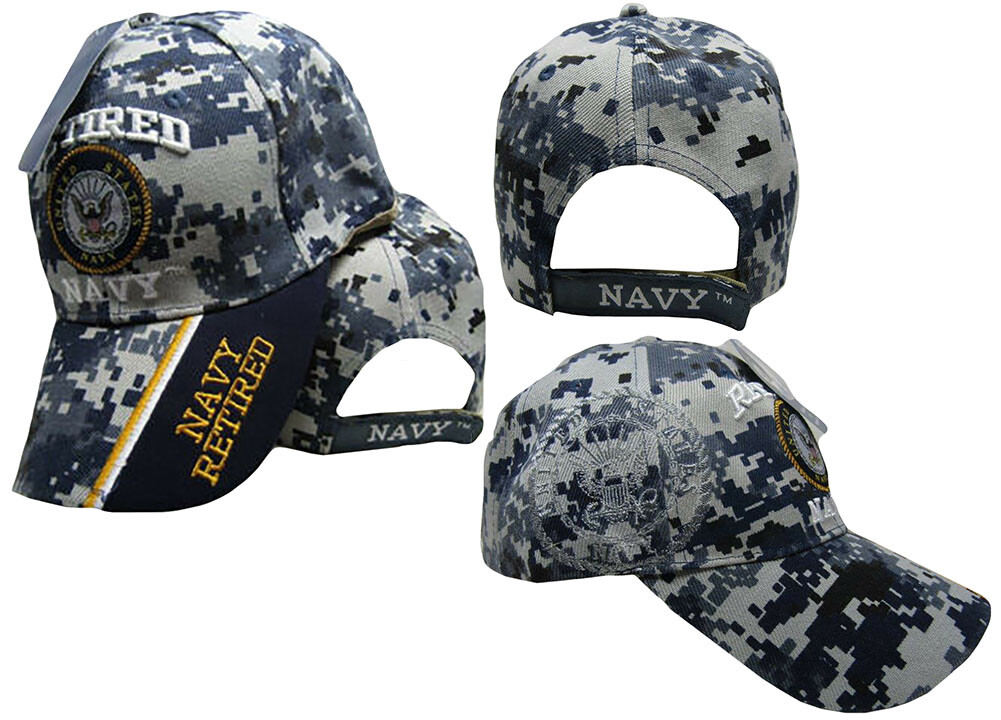US Navy Retired Blue ACU Digital Camo Embroidered Shadow Black Cap Hat Licensed