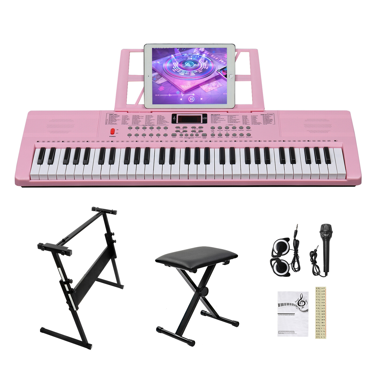 GEP-110 61 Key Lighting Keyboards with Piano Stand Bench Built in Speakers