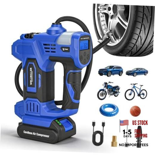 Blue 20V Cordless Tire Inflator with Blue Air Compressor