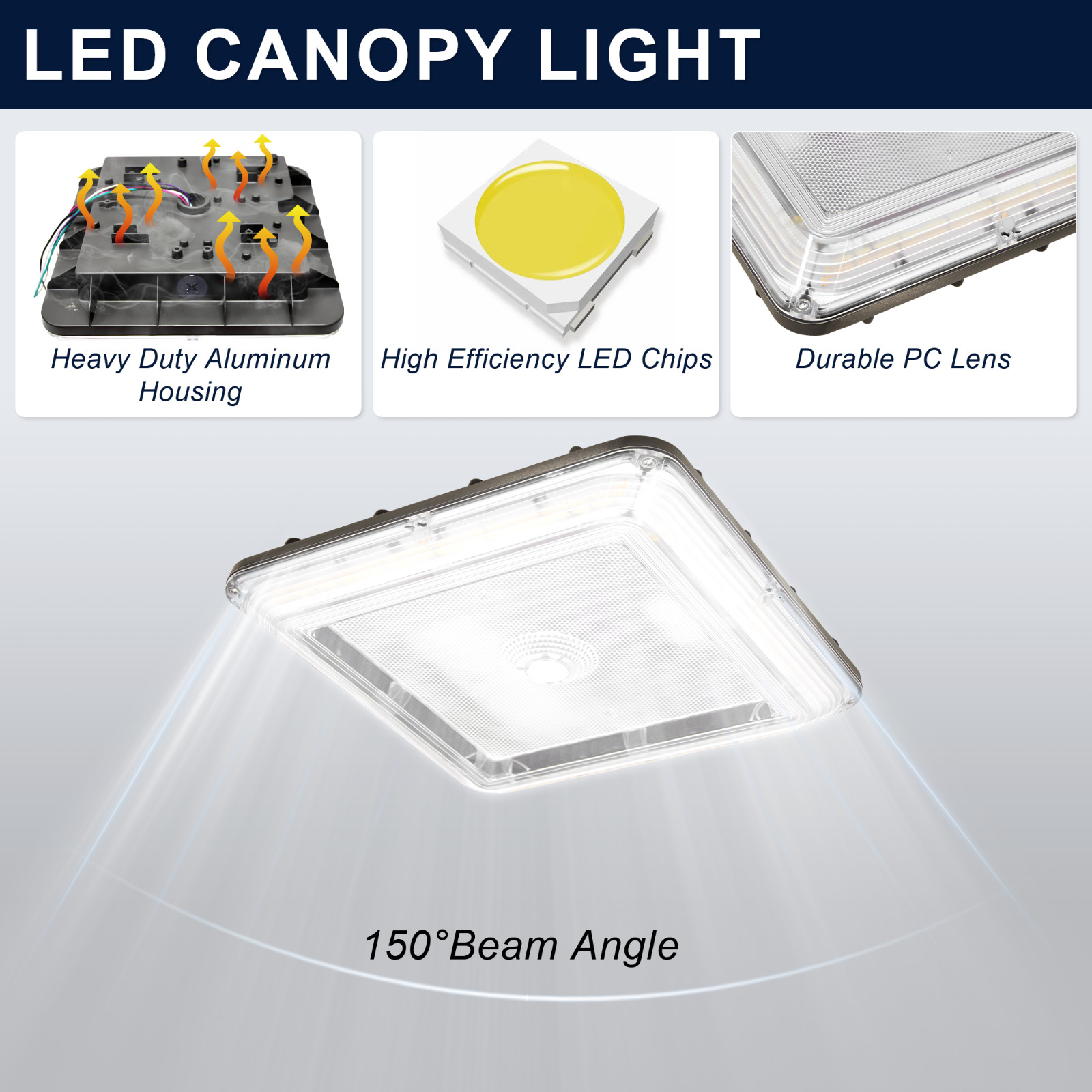 LED Canopy Light 60/80/100W, 3/4/5K Selectable, Carport Ceiling Light