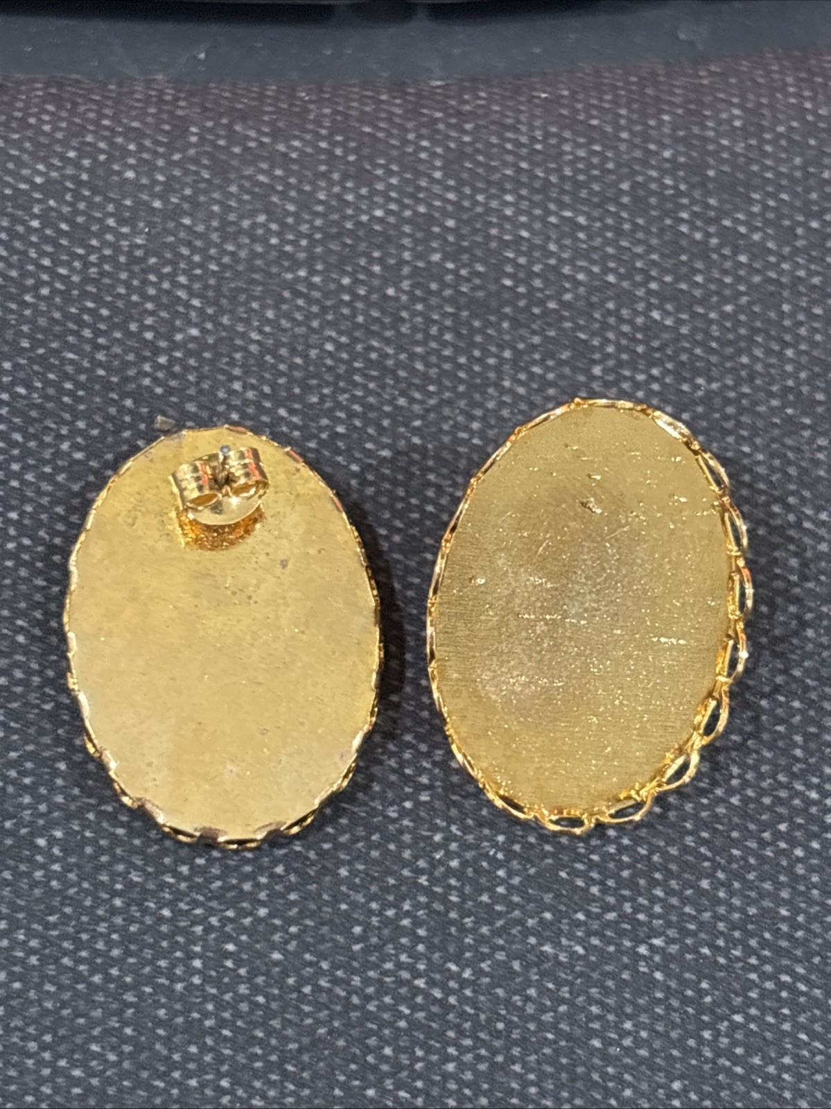 2 pair Earring Post 18mm x 25mm Cabochon Settings Gold Plated