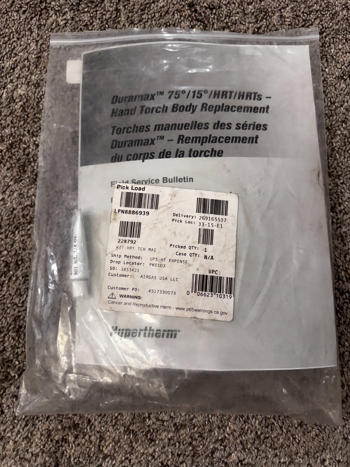 Hypertherm 228792 Kit Hrt Torch Main Body Replacement