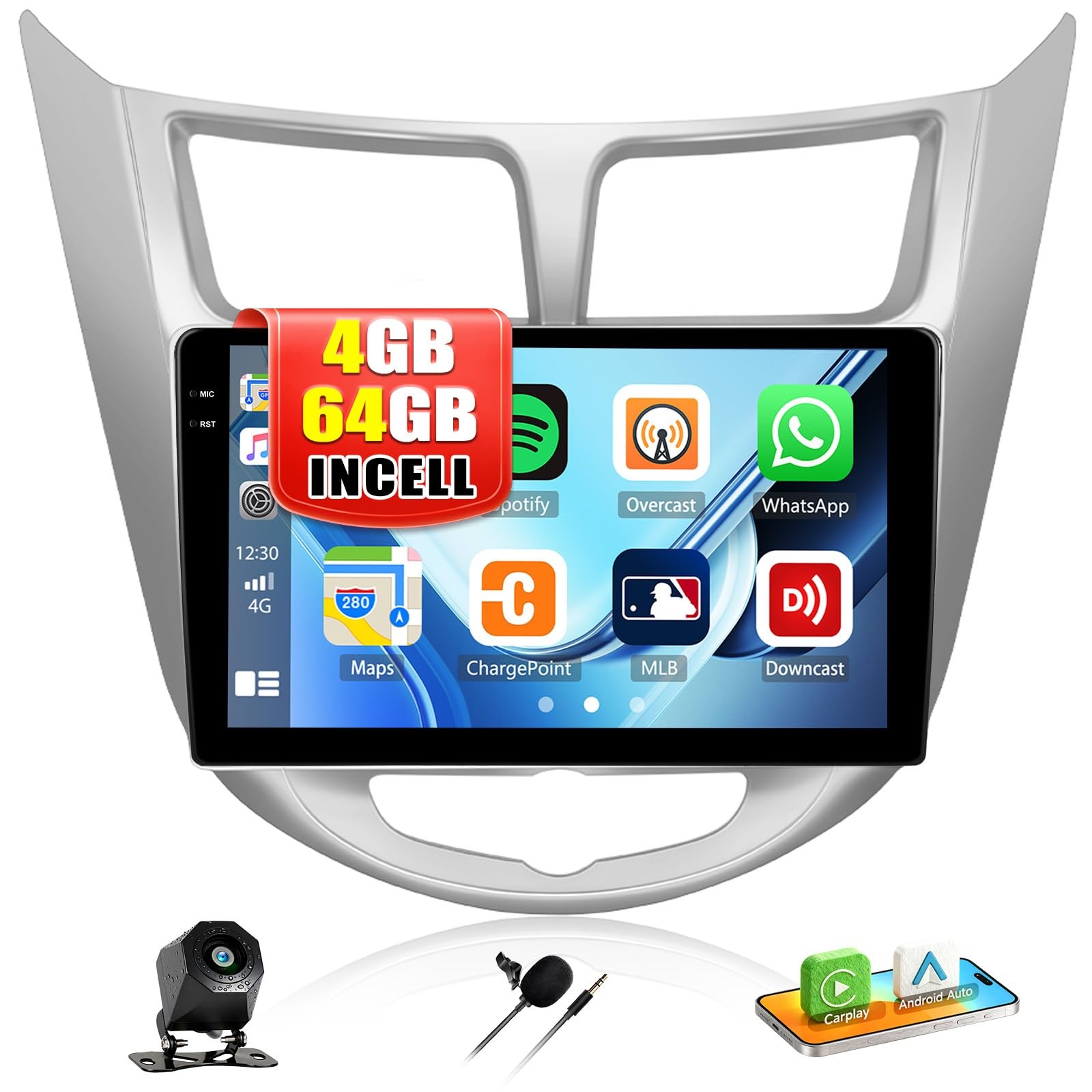 9" Touchscreen Wireless Carplay Android Auto Stereo for 2012-2017 Hyundai Accent