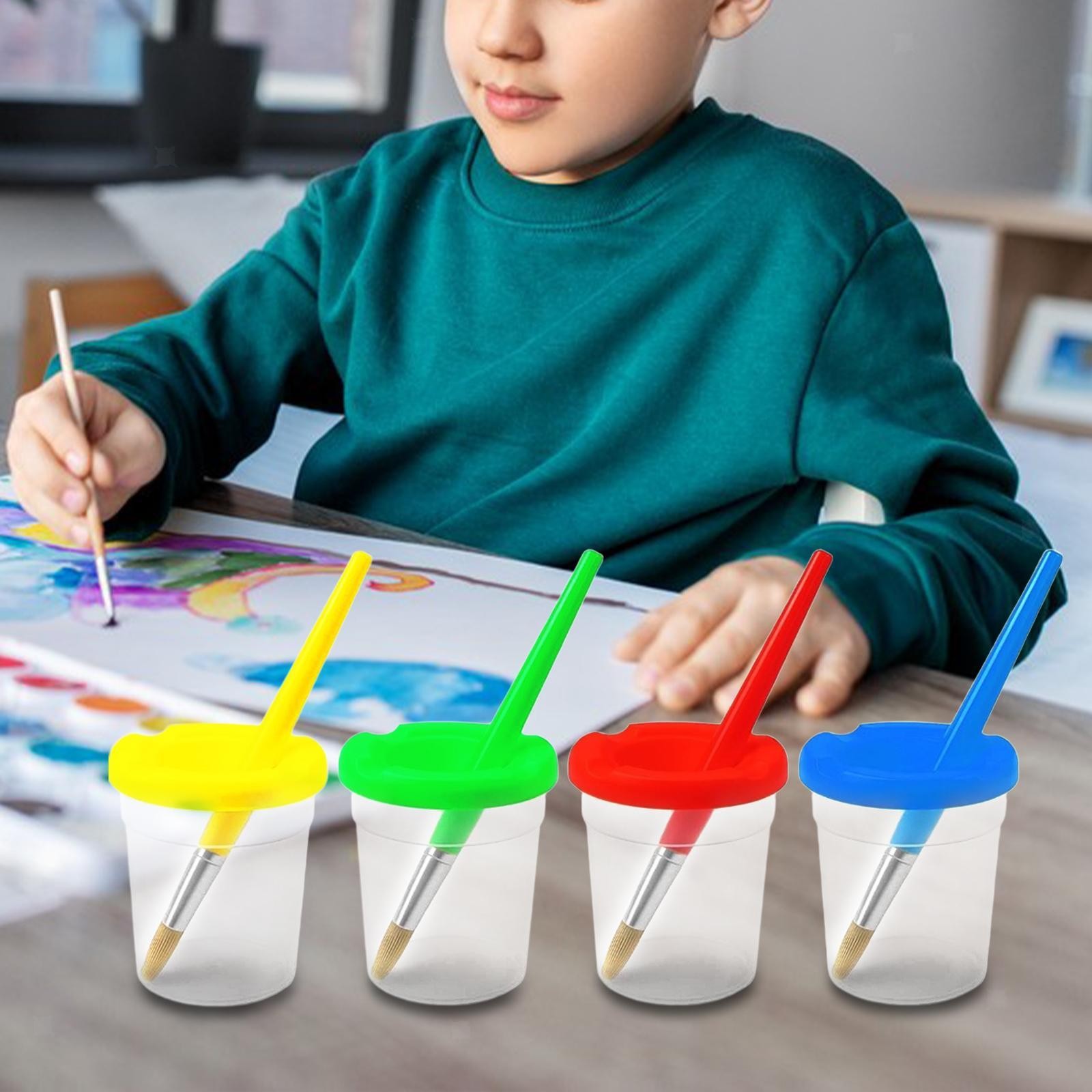 4 Set Paint Cups with Brushes Painting Tool Easy to Clean Pigment Cups Graffiti