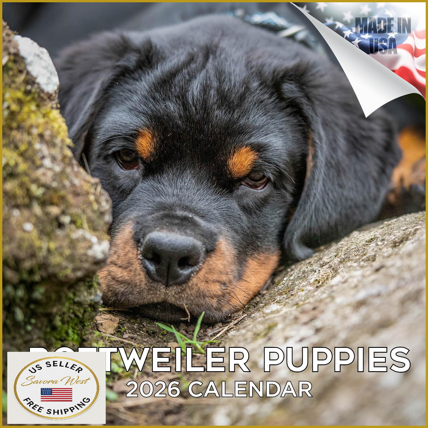 Rottweiler Puppies 2024-2025 Wall Calendar 12x24 Thick No-Bleed Paper Gift