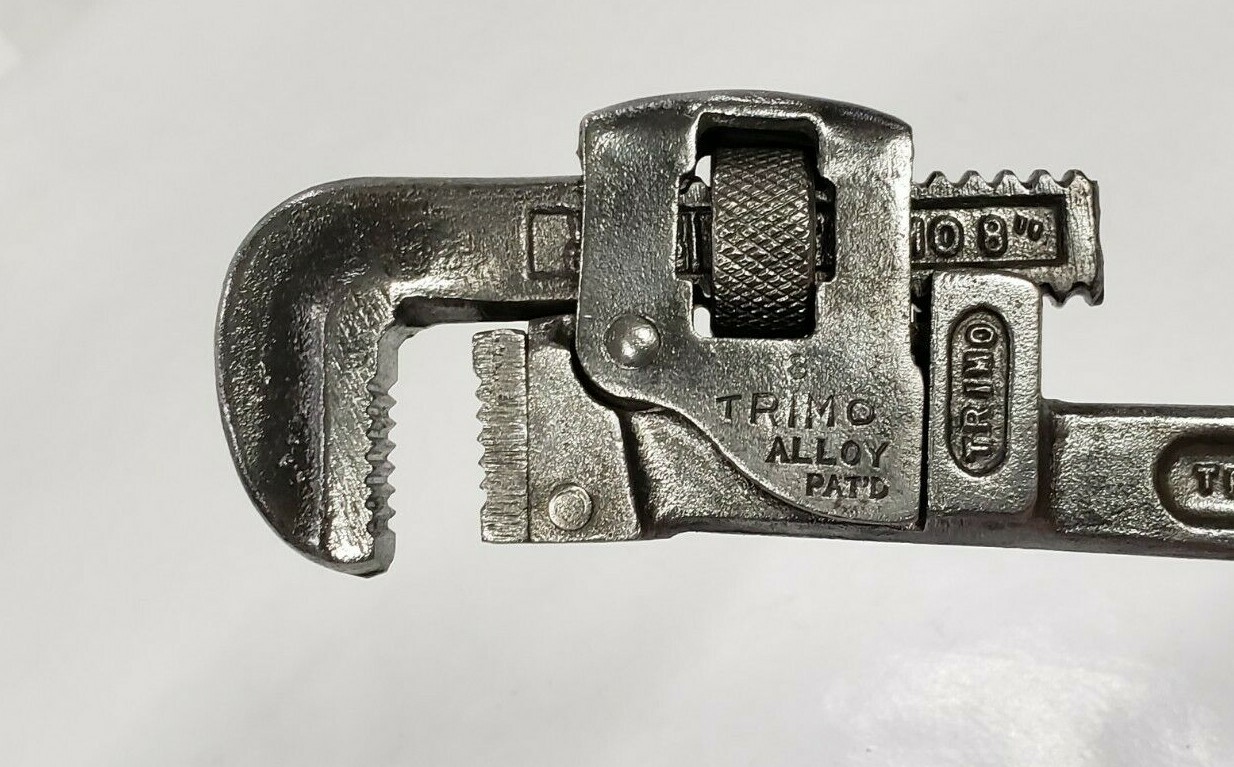 Vintage 8" Trimo Adjustable Pipe Wrench Size 8 Roxbury Mass. Drop Forged