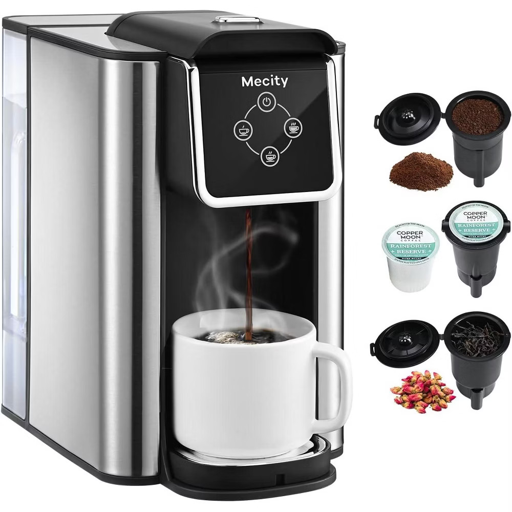 Mecity 3-in-1 Coffee Maker, K Cup Compatible, 6¨C10oz, 50oz Tank, 1150W, Black