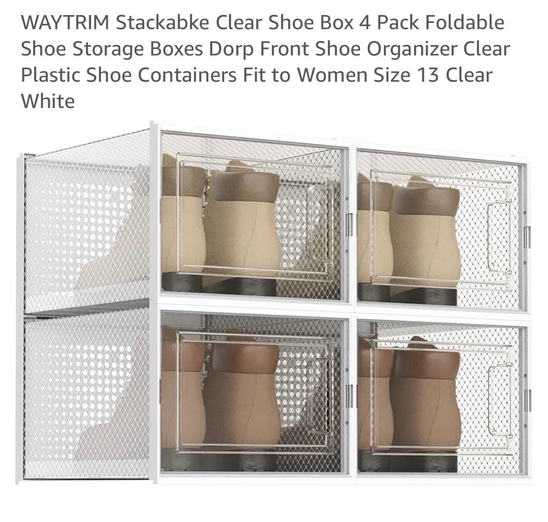 Plastic Shoe Containers Fit to Women Size 13 Clear White 4 Pack
