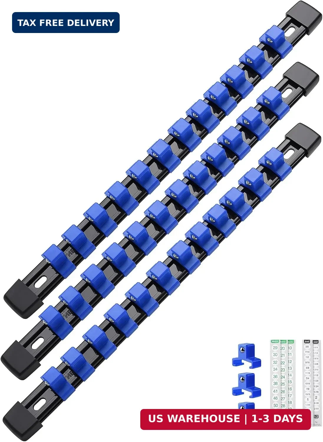 3PC ABS Socket Organizer, Socket Rails Fit 1/2 inch Drive | Portable Heavy Duty