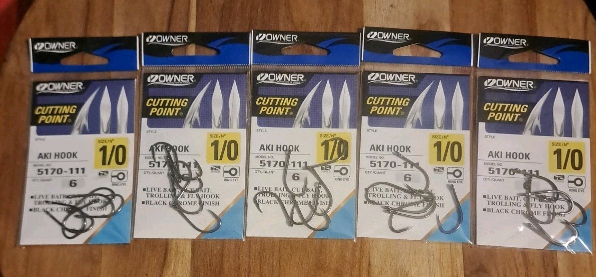5170-111 Owner Size 1/0 AKI Fishing Hooks Qty 6 X 5 Packs