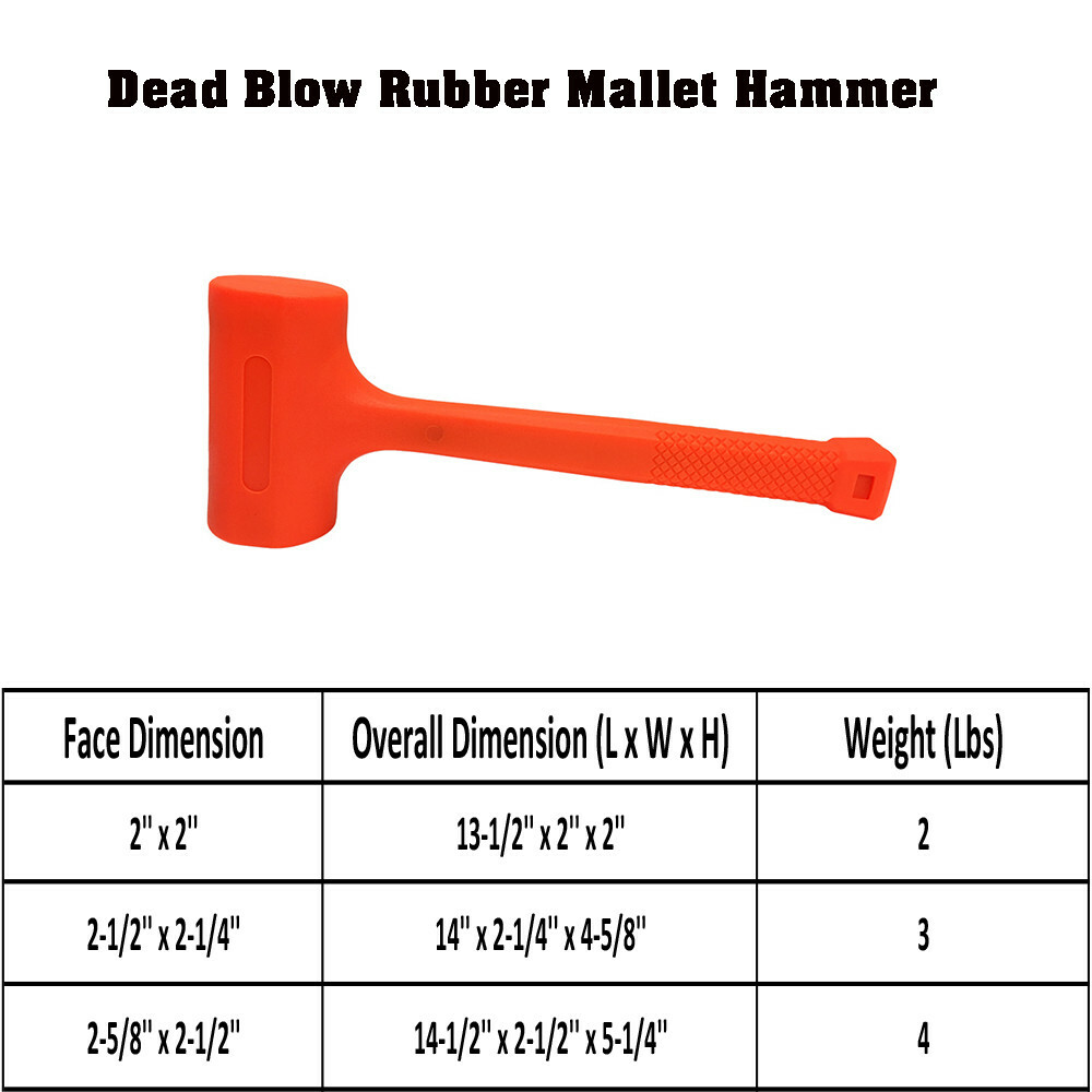 Dead Blow Rubber Mallet Hammer Non-Marring Rubber Coating Neon Orange