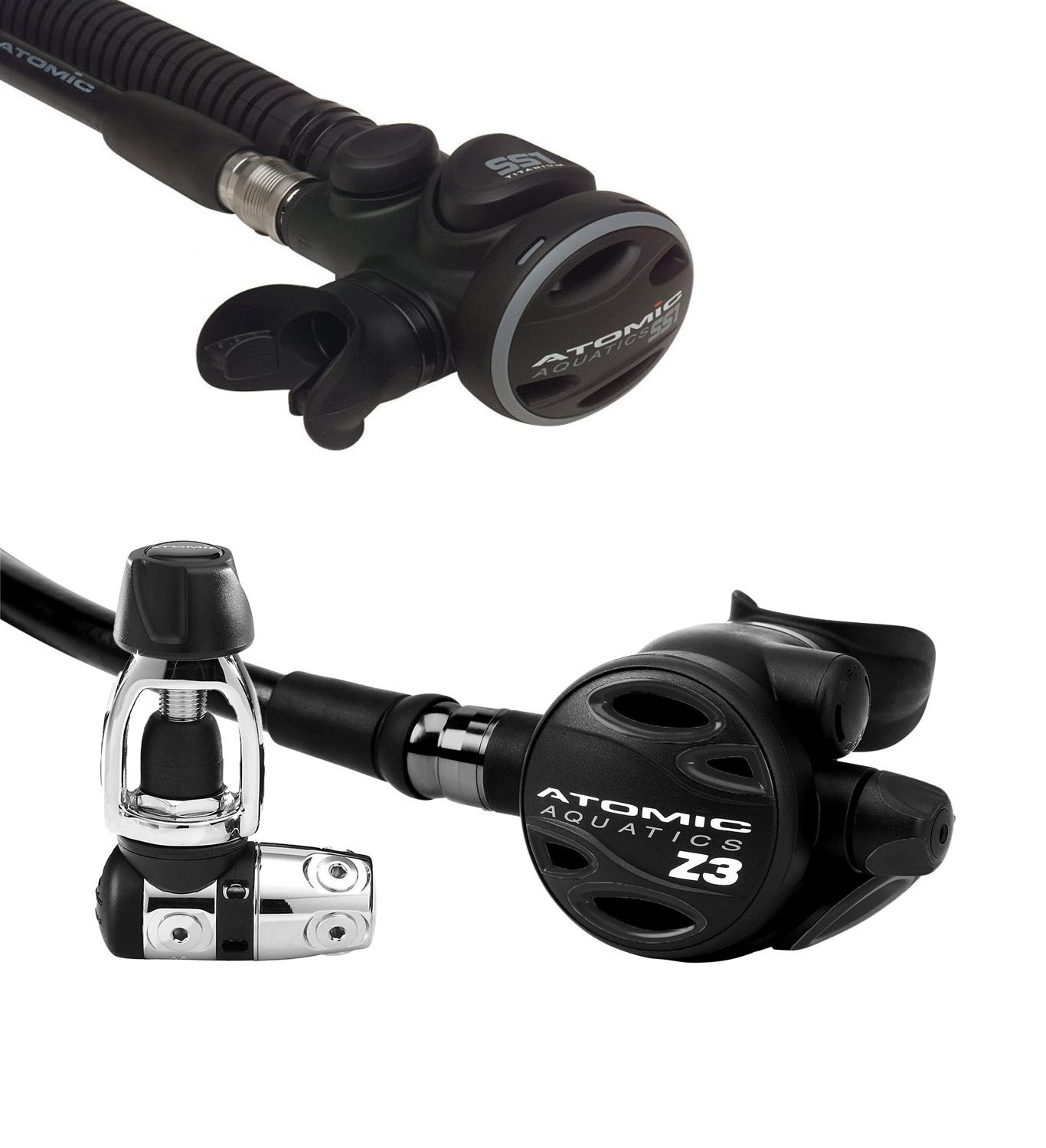Atomic Aquatics Z3 Regulator Yoke Set with SS1 Safe Second Titanium, Black