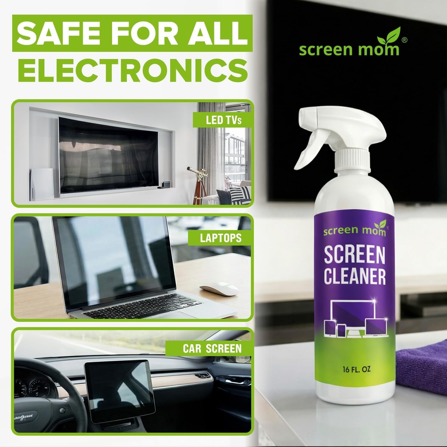 Screen Mom Screen Cleaner Spray 16oz for TV, Laptop, & Computer