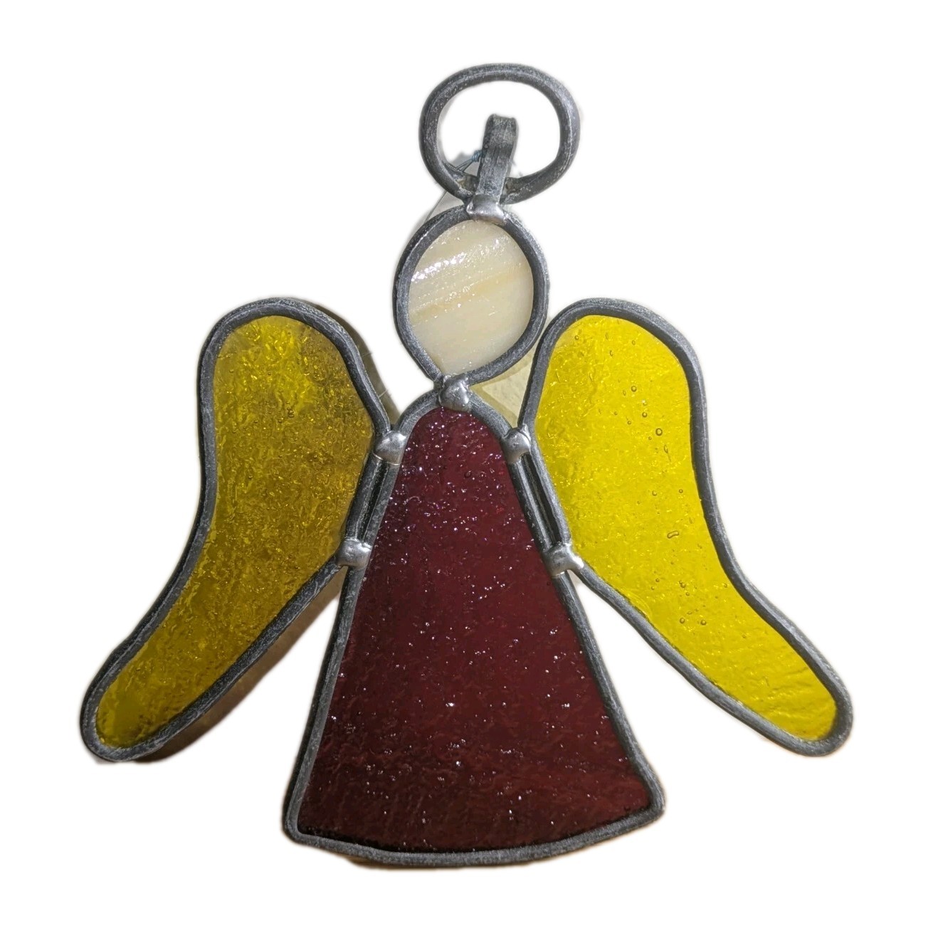 Vintage Artisan Leaded Stained Glass ANGEL Hanging Suncatcher Window Ornament