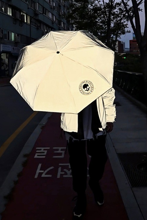 ByTheR Logo Reflective Compact Push Button 3-Stage Automatic Umbrella Gray