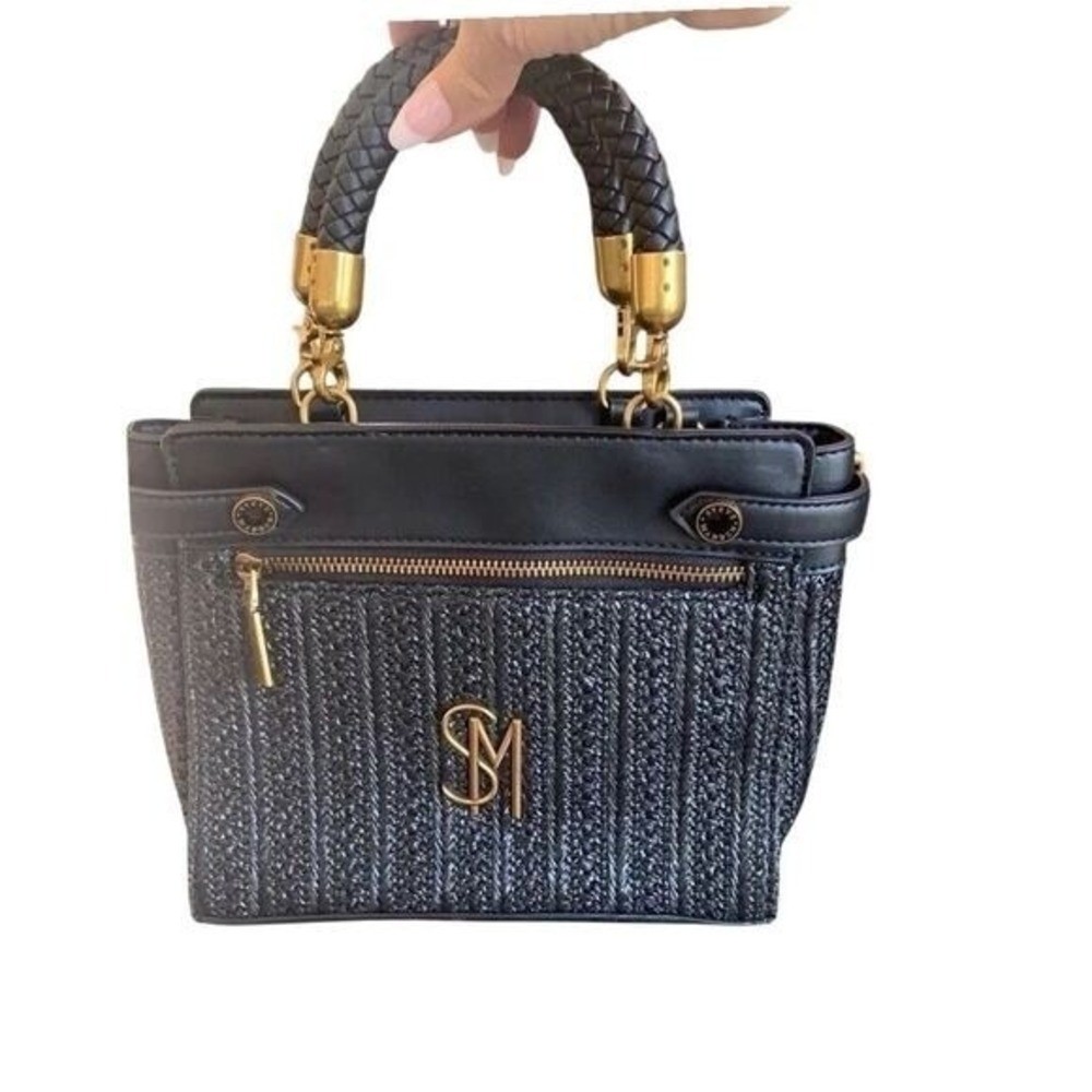 Steve Madden Bhaymann Woven Black Shoulder Bag Brushed Gold Hardware